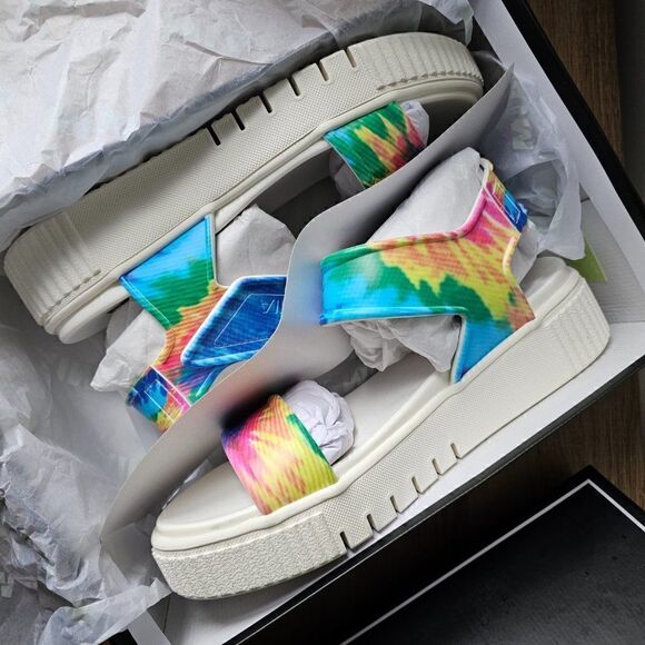 NEW IN BOX MIA MARI MTY RUBBER TIE DIE STYLE SANDALS STRAPPY SIZE 8.5 - Picture 5 of 11